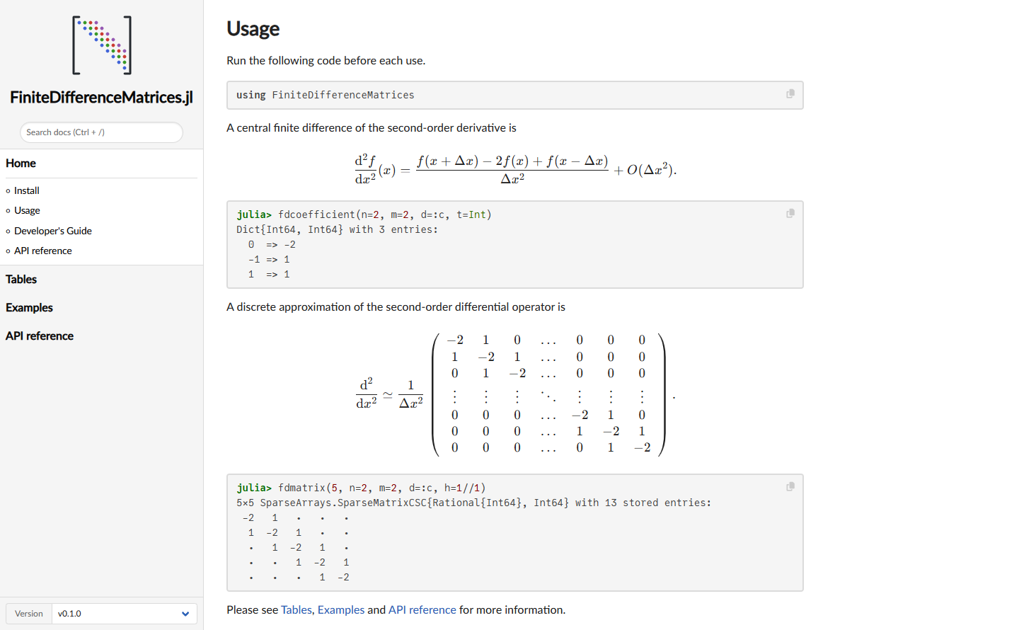 FiniteDifferenceMatrices.jl